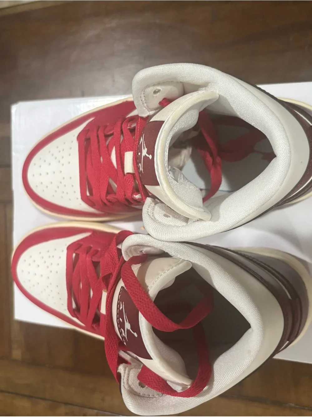 Women’s Jordan High-Top Sneakers in Red and Cream